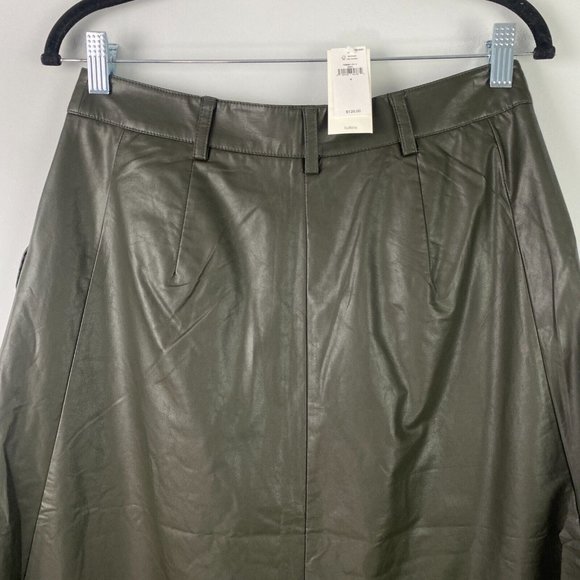 Banana Republic Vegan Leather Midi Skirt Size 4 Button Front Green Pockets - Picture 5 of 11